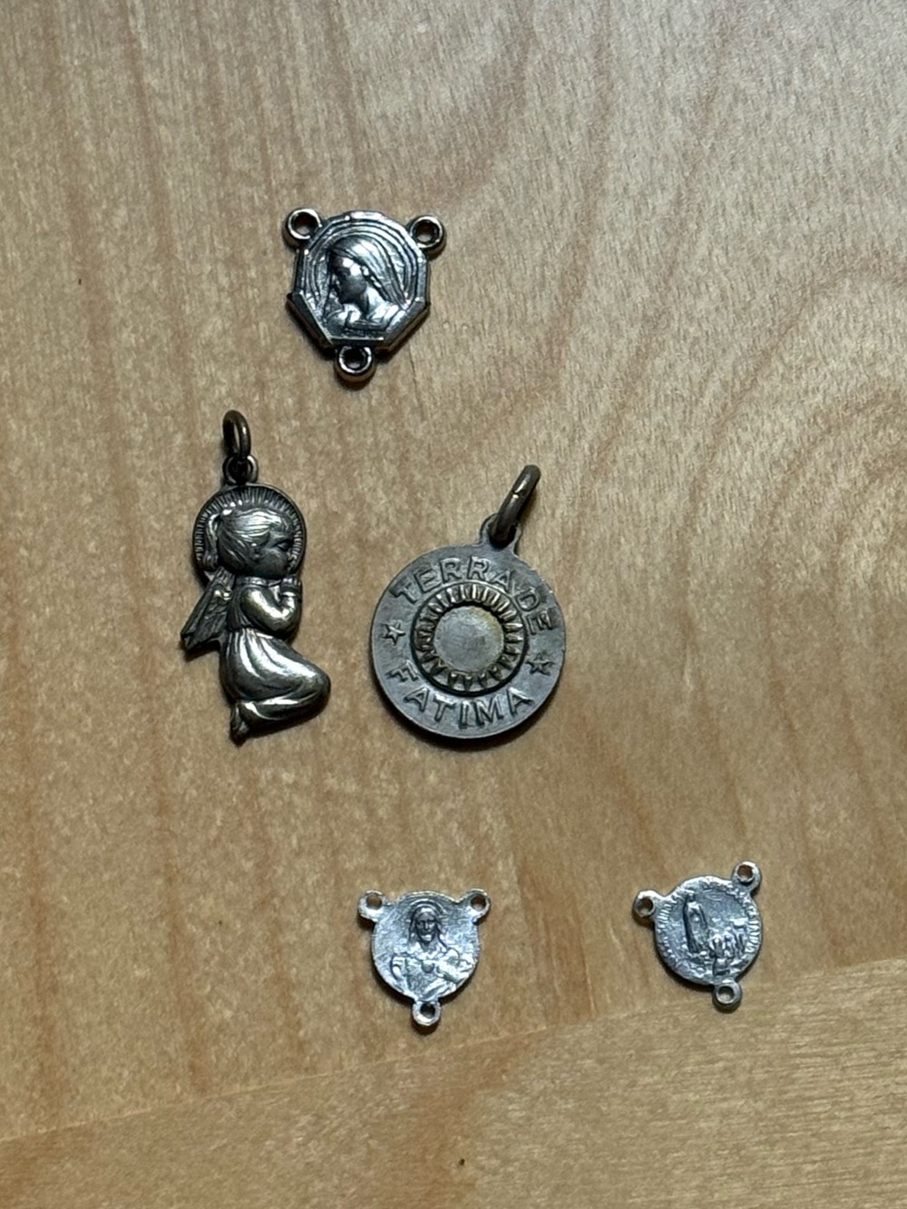 Set of 5 Our Lady of Fatima Jesus Christ Catholic Vintage Metal Rosary Pendants
